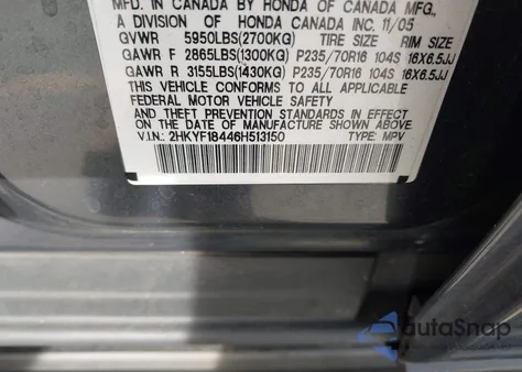 2006 Honda Pilot Ex z USA, uszkodzony, nr VIN 2HKYF18446H513150